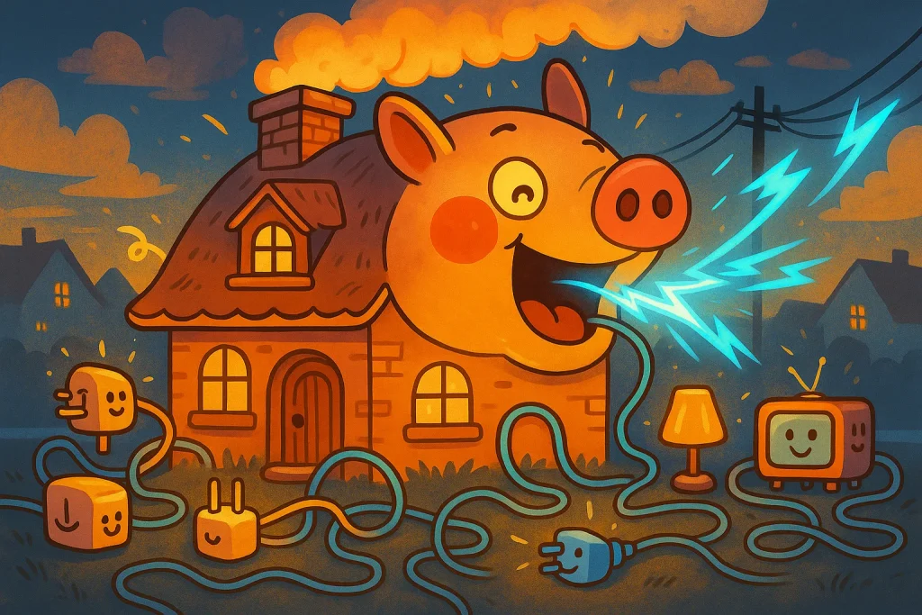An image of a house that looks like a hog sucking up energy.