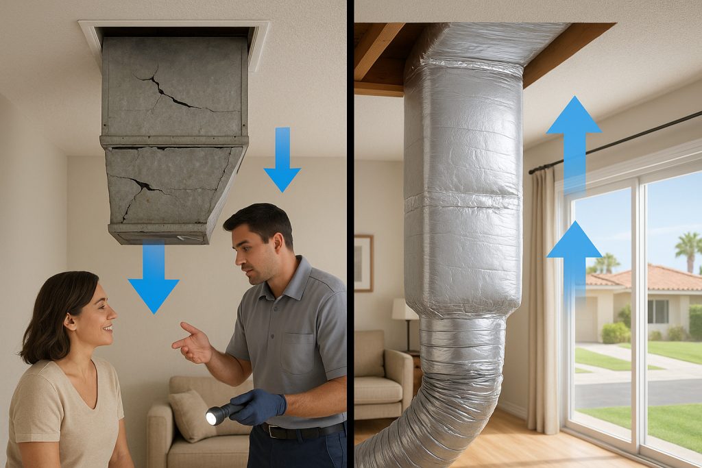 Before-and-after duct repair vs replacement visual in Los Angeles home