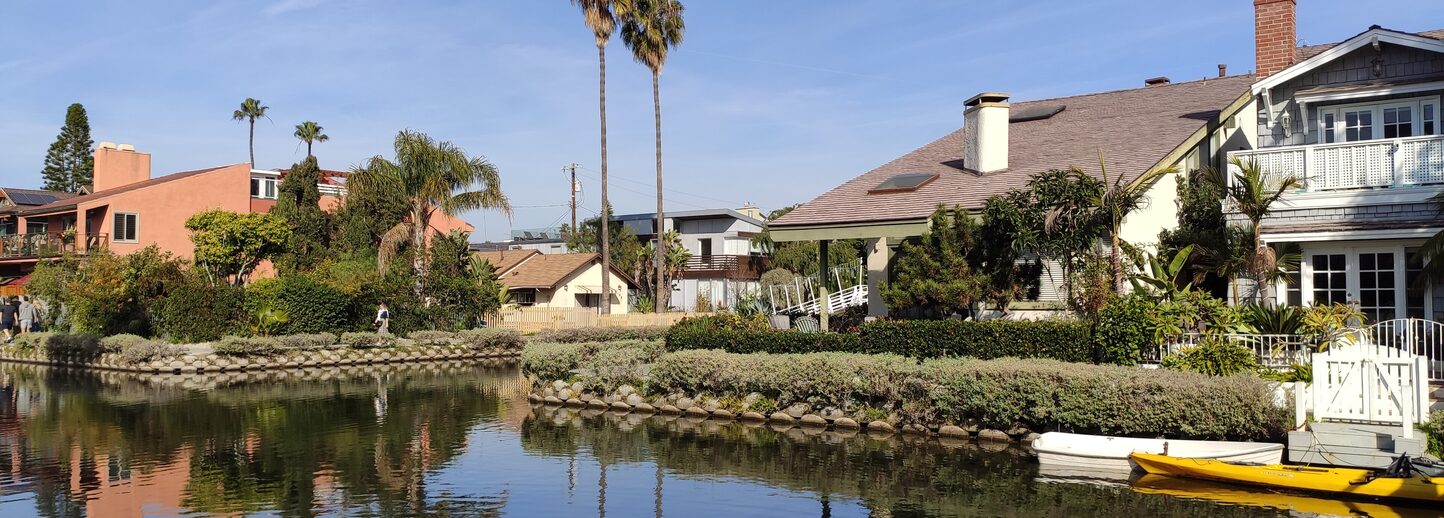Homes and boats on the Venice canals.
