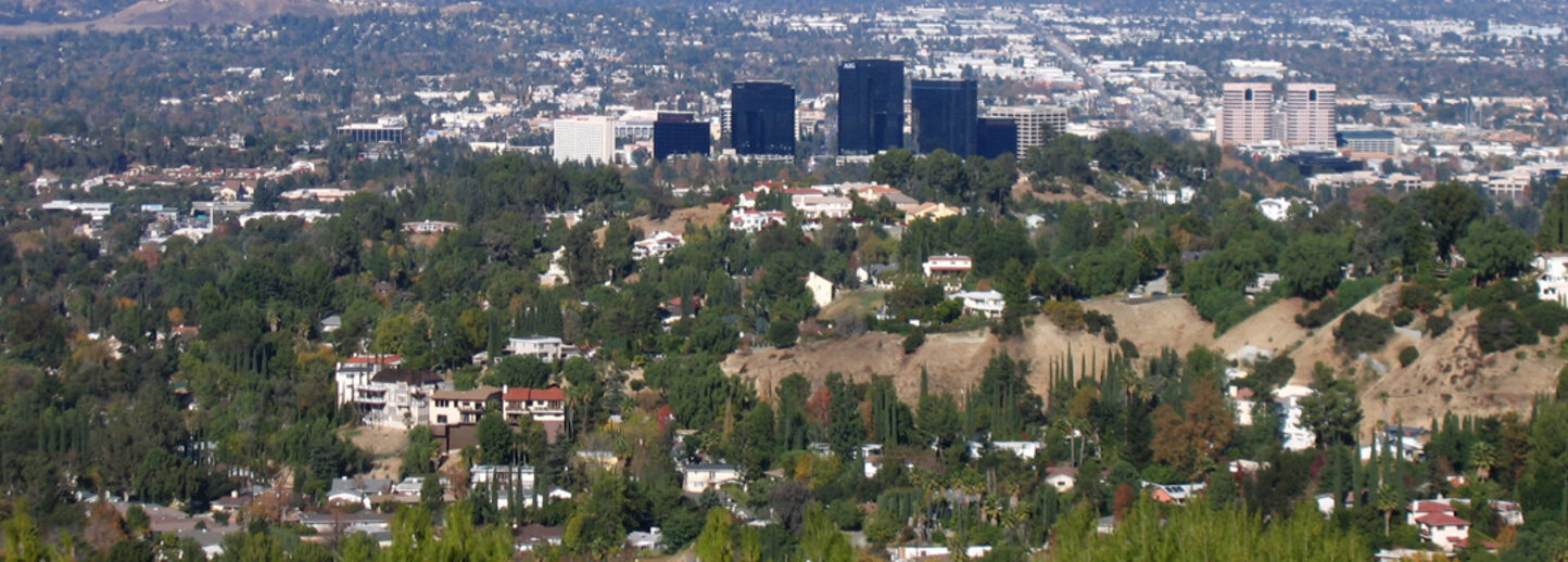 Hillside homes and Warner Center in Woodland Hills.