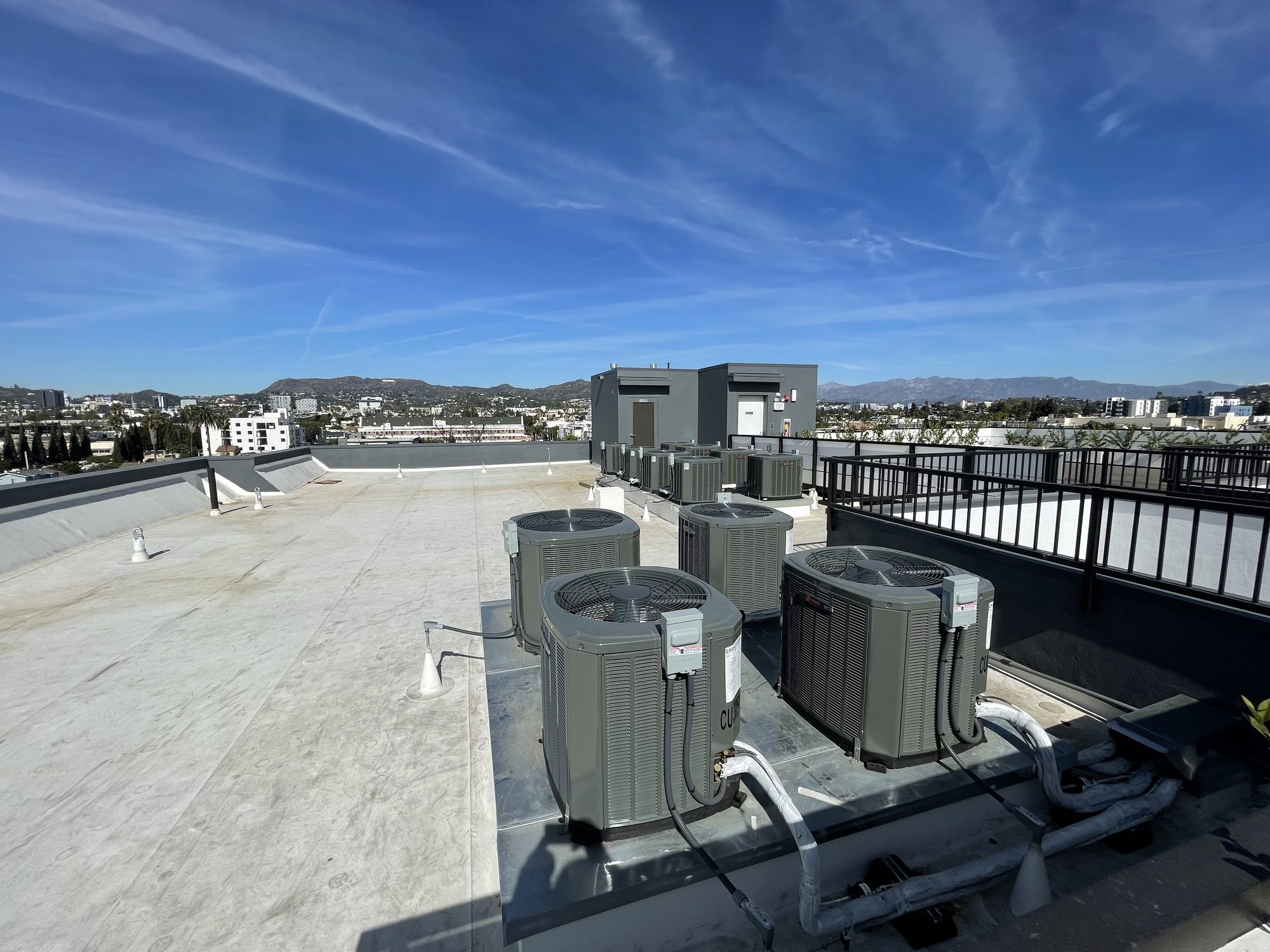 Rooftop air conditioning condensers.