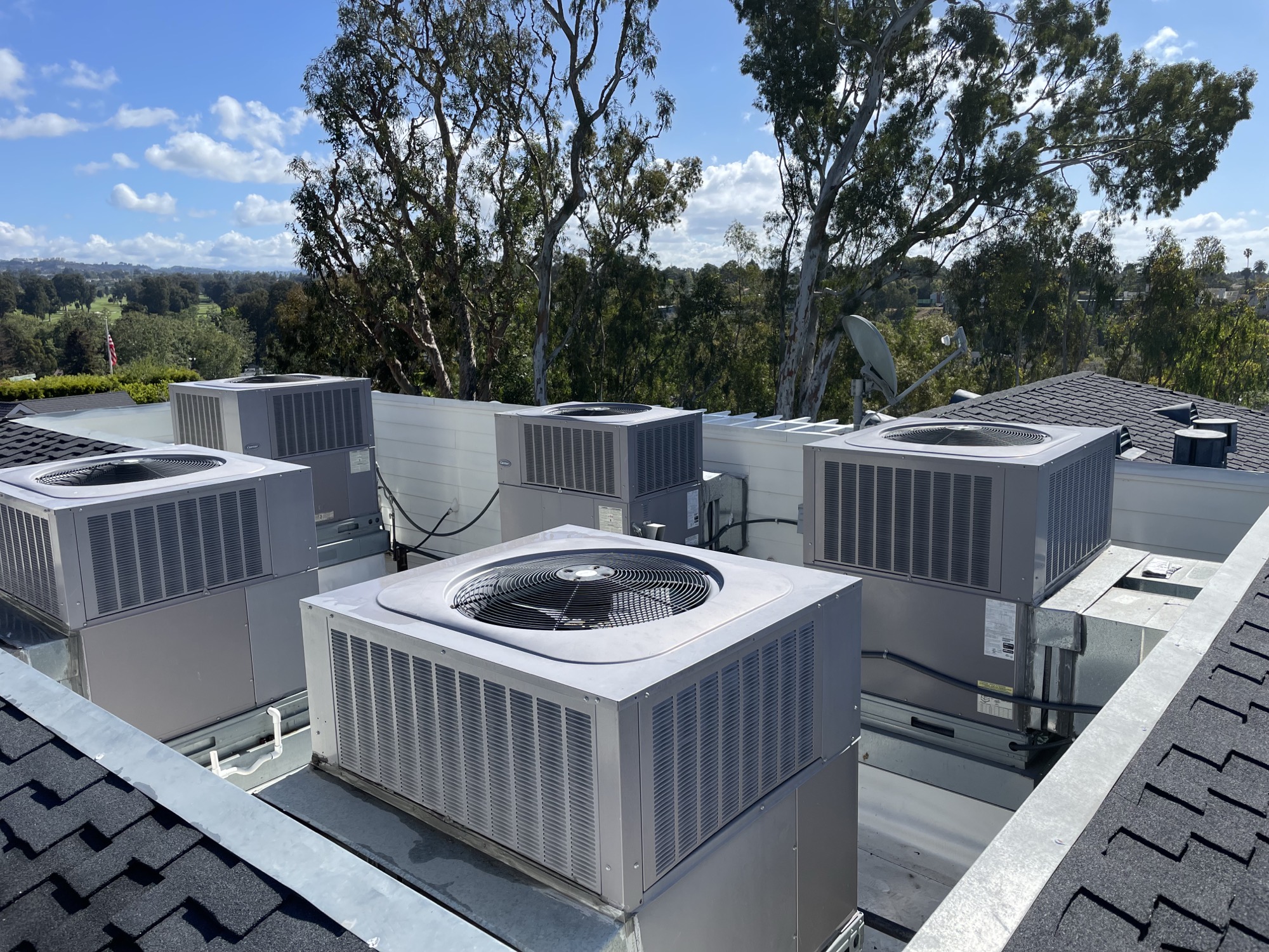 Rooftop condenser equipment at a completed commercial HVAC project